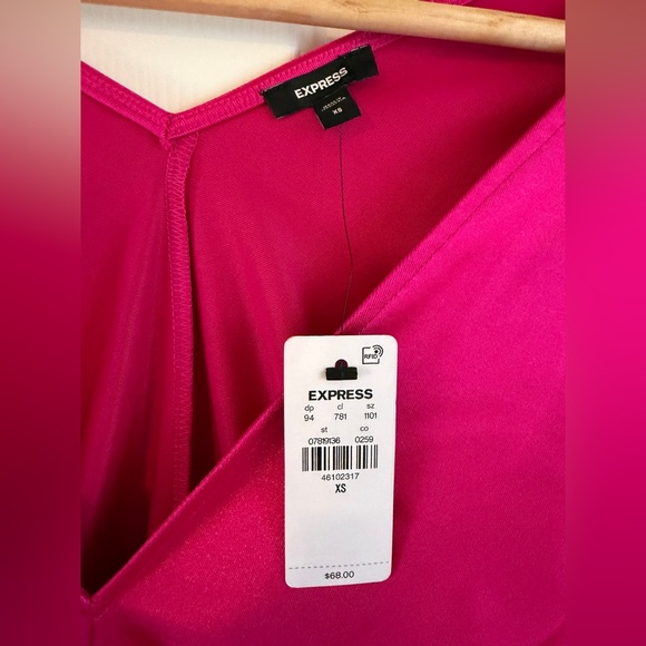 Express NWT Hot Pink Satin V-Neck Twist Font Kimono Sleeve Dress - Picture 3 of 8